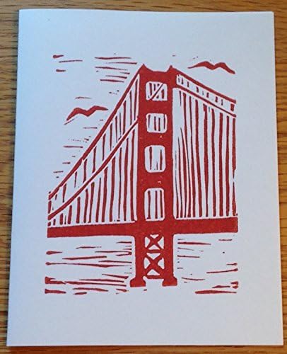 Golden Gate Bridge hand-printed linocut block print cards, set of 5