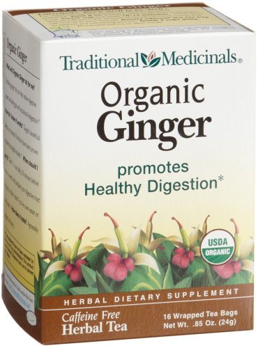 Traditional Medicinals Organic Ginger Herbal Tea, 16-Count Wrapped Tea Bags (Pack of 6)