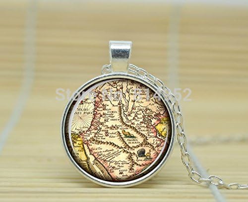 VintaStore Art Glass Necklace 1Cs Vintage Map Necklace Vintage Map Pendant Vintage Map Jewelry A1281