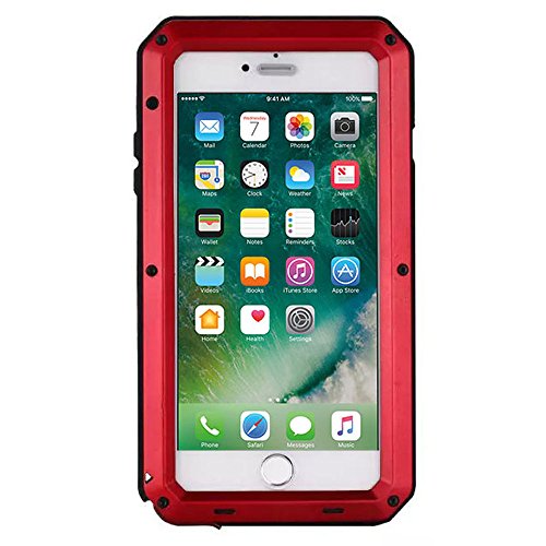 iphone 7 Case, Tomplus [Newest] Extreme Hard Tempered Glass Luxury Aluminum Alloy Protective Metal Water Resistant Shockproof Military Bumper Heavy Duty Cover Shell Case for Apple iphone 7 (Red)