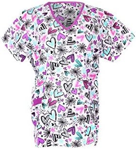 G Med Women's Printed Scrub Top with Cell Phone Pocket and Contrast Trim(TOP-MED,WHTA2-S)