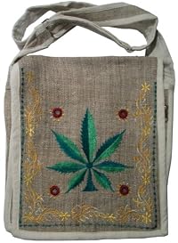 Authentic Soul 100% Organic Wild Pure Hemp Ethnic Purse Pot Leaf Shoulder Bag. Tan. One Size.