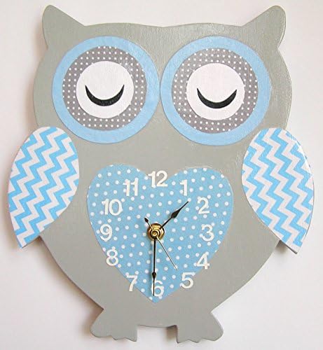Nursery Wall Clock, Nursery Owl Clock, Hanging Owl Clock, Children's Room Wall Clock, Owl Wall Clock, Kid's Room Owl Wall Clock (grey/blue)
