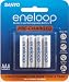 Sanyo Eneloop AAA NiMH Pre-Charged Rechargeable Batteries (4 Pack)