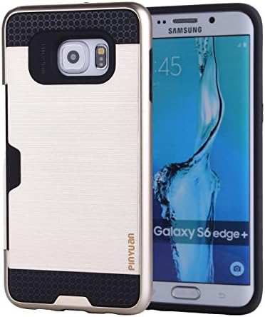 Galaxy S6 PLUS Edge Case, Impact Resistant Protective Shell Wallet Cover Shockproof Rubber Bumper Case Anti-scratches Hard Cover Skin with Card Slot Holder For Galaxy S6 PLUS Edge (Golden)