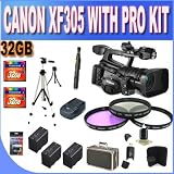 Canon XF-305 High Definition Pro Camcorder, CF Card Media, 18x HD L-Series Zoom, HD-SDI Output, Genlock and SMPTE Time Code Terminals W/2-32GB CF Memory Cards (Double Memory Kit!!!) + 3 Extended Life Batteries + Ac/Dc Charger + 3 Piece Filter Kit + Shock Proof Deluxe Case +Full Size Tripod + Lens Pen Cleaner + Accessory Saver Bundle!