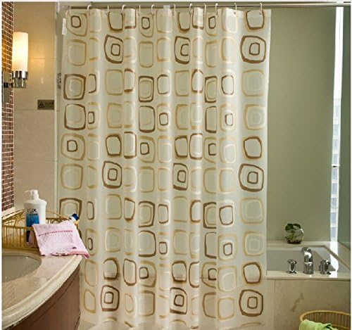 Fashion Beige PEVA Shower Curtain with coffee Square Pattern, Elegant Bathroom Accessory, Stylish Shower Curtains, Thickened, Waterproof and Mildewproof Shower Curtain, 60x80 inches(150x200cm)