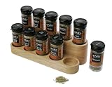 T&G Spice Block with 10 Bart spice jars in natural hevea, 280 x 120 x 75mm (colour boxed)