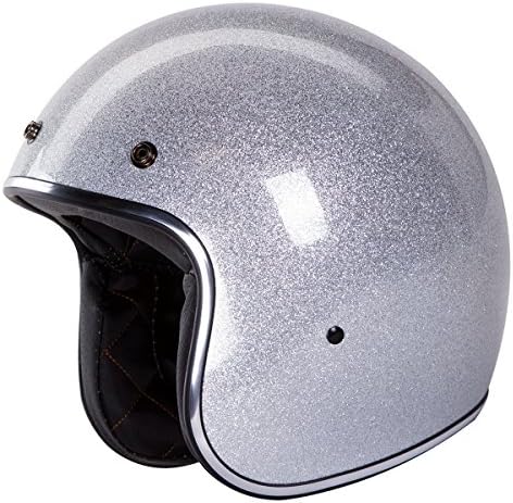 3/4 Retro Helmet [DOT]- "Metal Flake" Open Face, High Gloss Silver Helmet by IV2 (XL)