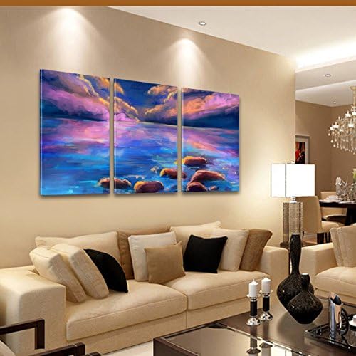 RAIN QUEEN Framed and Streched Colorful Sea Water Oil Painting Ready to Hang 3pcs