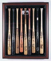 9 Bat Cabinet Style Black Display Case with Engraved Team Logo