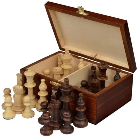 Staunton No. 5 Tournament Chess Pieces Chessman w/ Wood Storage Box 3 1/2" King