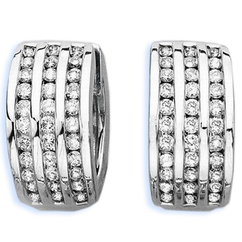 Sterling Silver 1 ct. Three Row Cubic Zirconia Huggie Earrings