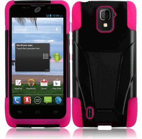 ZTE MAJESTY Z796C BLACK PINK HYBRID T KICKSTAND COVER HARD GEL CASE + FREE SCREEN PROTECTOR from [ACCESSORY ARENA]