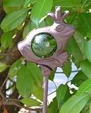 Cast Iron Frog Garden Stake with Green Suncatcher Gazing Globe
