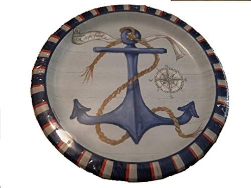 Nautical Anchor Compass Latitude Paper Dinner Lunch Plates 8.75" 50 Count