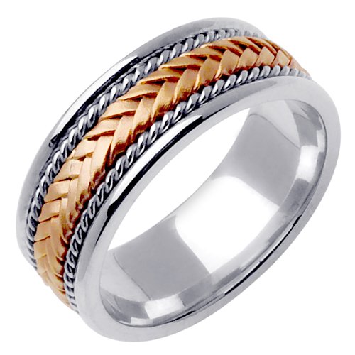 18K Two Tone Gold comfort fit Basket Weaved Braided Men's Wedding Band