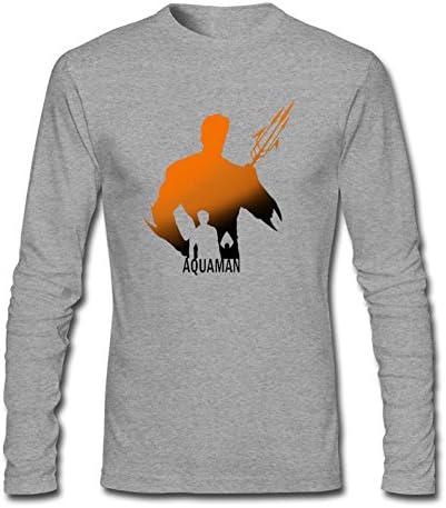 REIINO Men's Aquaman Logo 100% Cotton Long Sleeve T-shirt Grey M