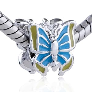 Buy Beads Blue Butterfly European Charm - Pandora Bead and Bracelet Compatible by Pugster