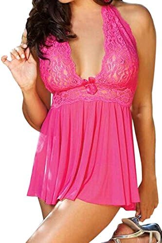 YY trend Pink Sexy Lace Net See Through Plus Size Babydoll Nighties XXXL