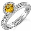 18Kt White Gold Golden Yellow Sapphire and Diamond Wedding Ring Set