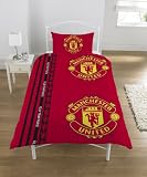 Manchester Man United Utd Stripe Single Duvet Cover Bedding Set