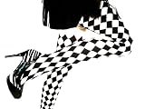 Lace Poet Black and White Diamond Print Tights