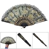 Organza Sector Plastic Ribs Dance Foldable Hand Fan Black