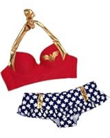 Dc Comics Wonder Woman Underwire Bustier/side Shirred Ruffle Skirt Bikini Set