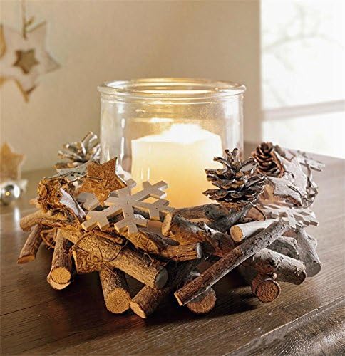 Christmas Candle Rings and Wreaths Sets Glass Candle Holder Vintage Cone Wood