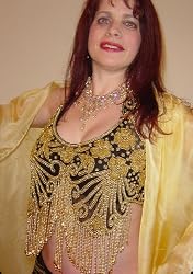 Beaded Belly Dance Bra Cover with Long Gold Fringe