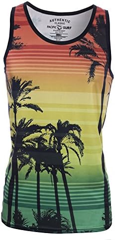 Pacific Surf Men's Tank Slim Fit Muscle Shirt Jamaican Palm L
