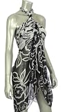 Ladies Long Black & White Flower Print Swimsuit Pareo Cover up OSFM