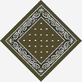 OLIVE GREEN Bandanna with black & white paisley ON BOTH SIDES