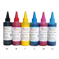 PrintPayLess® Brand Archival, Water and Fade Resistant Pigment Ink for Epson 98, 99 CIS/CISS or refillable cartridges using in Epson Printers: Artisan 700, Artisan 710, Artisan 725, Artisan 730, Artisan 800, Artisan 810, Artisan 835, Artisan 837 - 600 ml in the colors of: Black, Cyan, Magenta, Yellow, Light Cyan, and Light Magenta