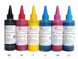 PrintPayLess® Brand Archival, Water and Fade Resistant Pigment Ink for Epson 98, 99 (non-OEM) CIS/CISS or refillable cartridges using in Epson Printers: Artisan 700, Artisan 710, Artisan 725, Artisan 730, Artisan 800, Artisan 810, Artisan 835, Artisan 837 - 600 ml (20 oz.) in the colors of: Black, Cyan, Magenta, Yellow, Light Cyan, and Light Magenta