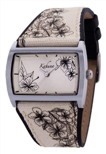 Kahuna Beige Floral Canvas Strap Ladies Watch - AKLS-0173L