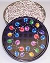 Scott's Cakes Mini Yogurt Covered Pretzels with Christmas Color Non-Pareils in a Christmas Lights Tin