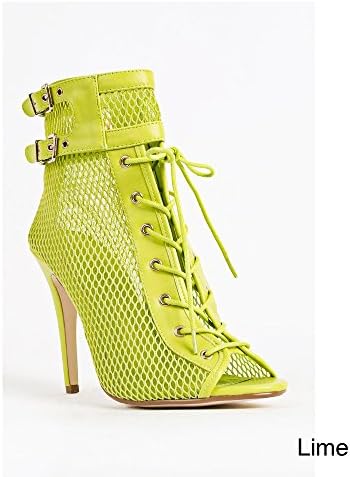 ANEE MICHELLE RAPTURE-93 Women's Peep Toe Lace up Side Zipper Ankle Booties, Color:LIME, Size:7