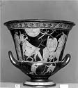 Posters: Greek Art - Attic red-figure calyx-krater depicting Ulysses recognizing Achilles Art Print (34 x 30 cm)