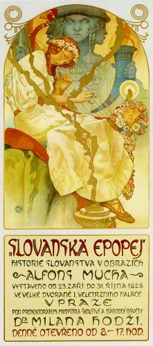 The Slav Epic Lady Playing Music Flowers By Alphonse Mucha Was a Czech Art Nouveau Painter and Decorative Artist 7