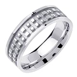 14K Fancy White Gold Wedding Band Width 7.0mm