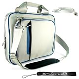 Kindle DX Case (Fits 9.7" Display) Kroo Blue and Gray Creamy Carrying Case with Optional Shoulder Strap + Includes a 4-inch Ebigvalue (TM) Determination Hand Strap + Includes a USB Data Sync Cable (Accessory Pack is Also Compatible with New Kindle DX Wireless Reading Device 9.7" Display)