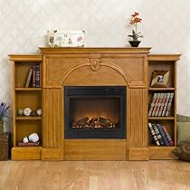 Southern Enterprises FA8518BE Marcus Plantation Oak Electric Fireplace with Bookcases