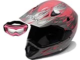Pink Flame Dirt Bike ATV Motocross Off-road MX Helmet with Goggles (Medium)