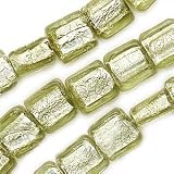 Murano Style Lampwork Glass Foil Square Beads Green 12mm /15 Inch Strand