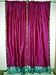 2 Purple Turquoise with Golden Dots Art Silk Sari Curtains Drapes India 96"