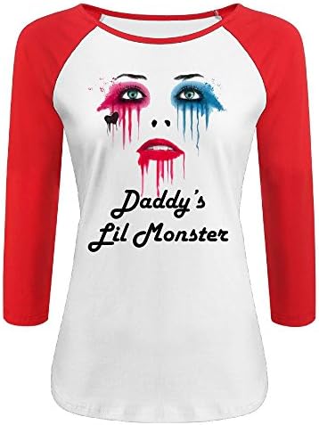 ZHUN Women Harley Quinn - Daddy's Lil Monster 3/4 Sleeve O-Neck T-Shirt XL Red