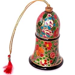 Hand made and painted Papier Mache Christmas and tree ornament ( 8.5 cm or 3.4 inches) - Limited collection and edition. Christmas Bell - Jerusalem Flowers model