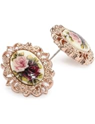 1928 Jewelry "Victorian Revival" Golden Rose Stud Earrings